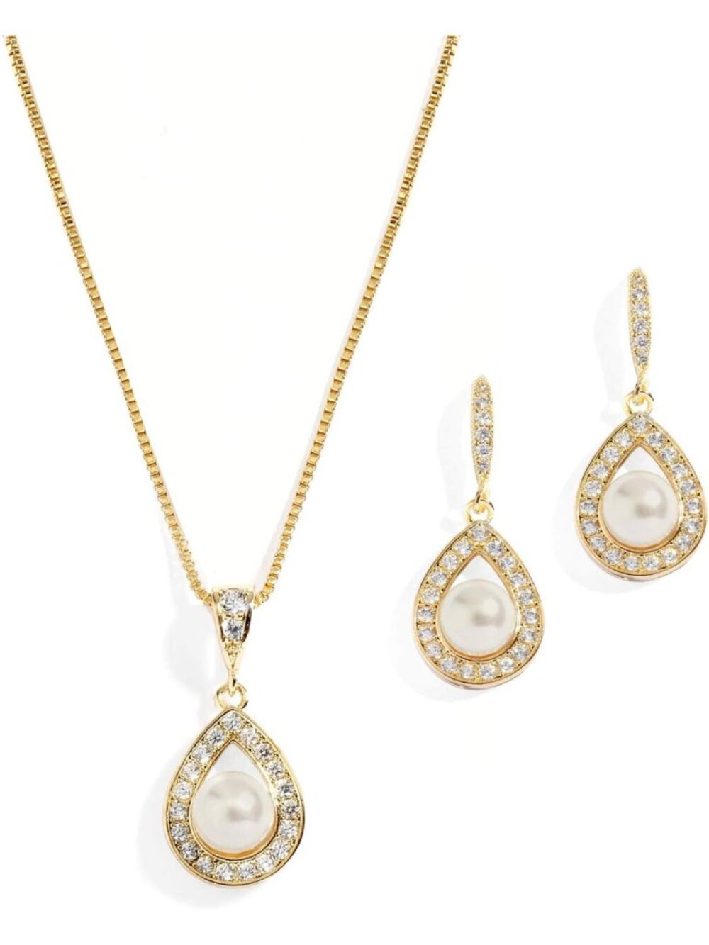 Elegant Pearl Necklace & Drop Earrings Set - Wedding Jewelry for Brides & Gifts